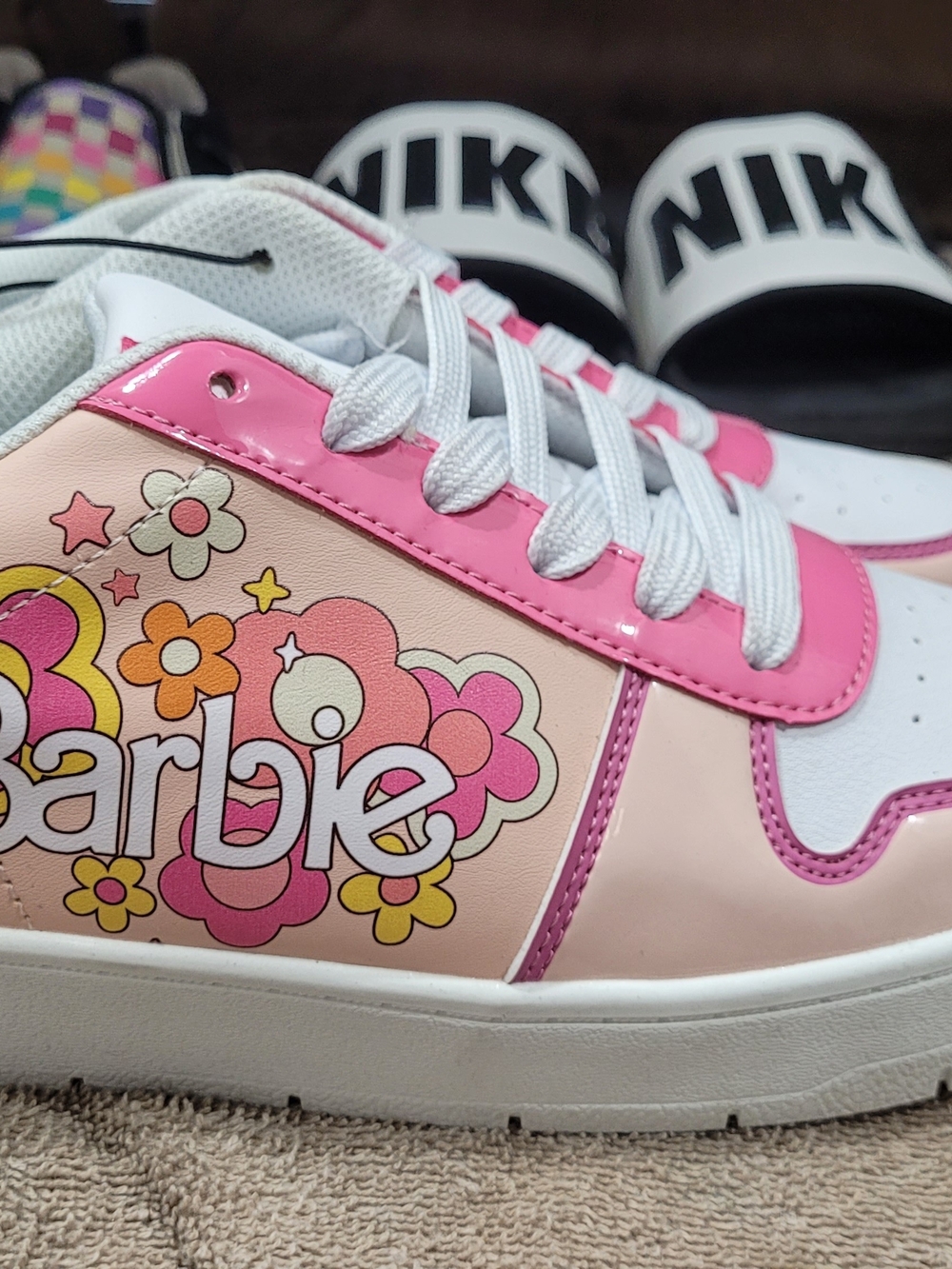 Barbie Pink, White & Peach Kids Lace-Up Sneakers